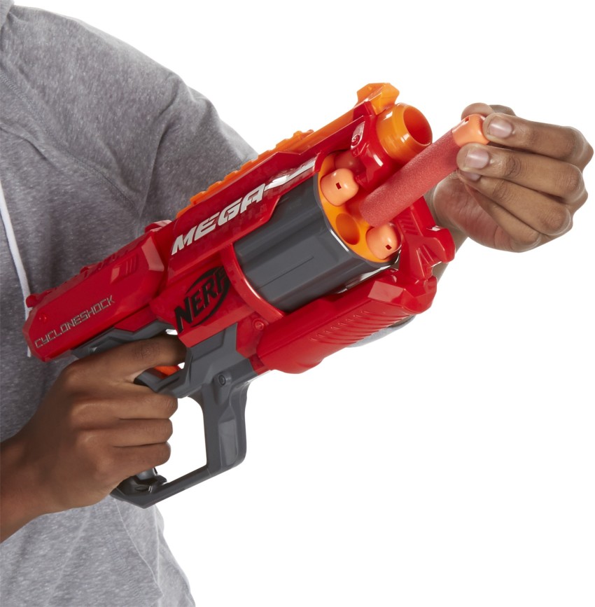 NERF Mega CycloneShock - Pistola de juguete, estilo de color Cybershock,  tambor de 6 dardos, 6 dardos AccuStrike, fácil cebado (exclusivo de )