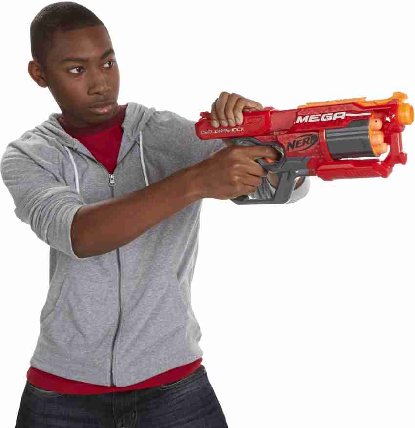 NERF Mega CycloneShock - Pistola de juguete, estilo de color Cybershock,  tambor de 6 dardos, 6 dardos AccuStrike, fácil cebado (exclusivo de )