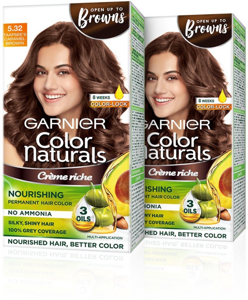 GARNIER Color naturals Creme riche Shade 532 Carmel Brown NOURISHING  PERMANENT HAIR COLOR NO AMMONIA  arfaanacom