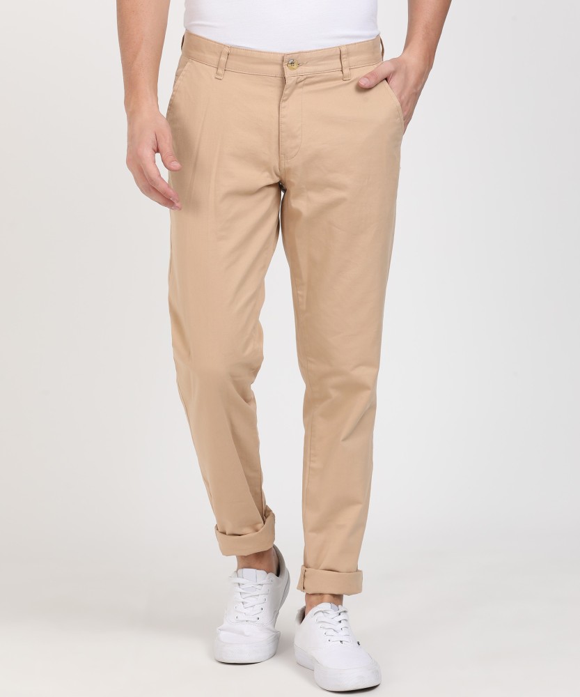 Buy RUGGERS Natural Solid Cotton Slim Fit Mens Casual Trousers  Shoppers  Stop