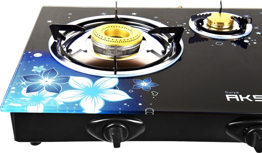 surya 4 burner gas stove with glass top automatic ignition