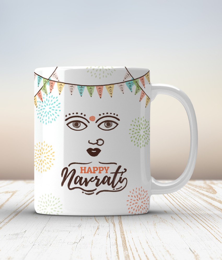 happy navratri white coffee mug