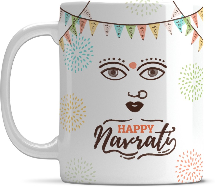 happy navratri white coffee mug