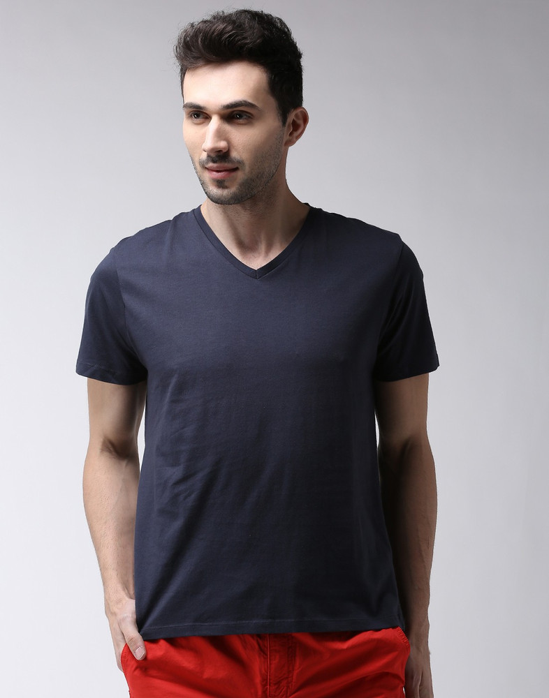 Celio Solid Men V Neck Blue T-Shirt 