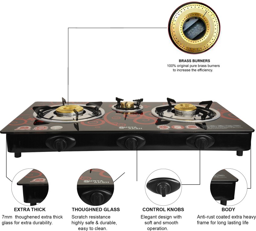 surya aksh 3 burner glass top