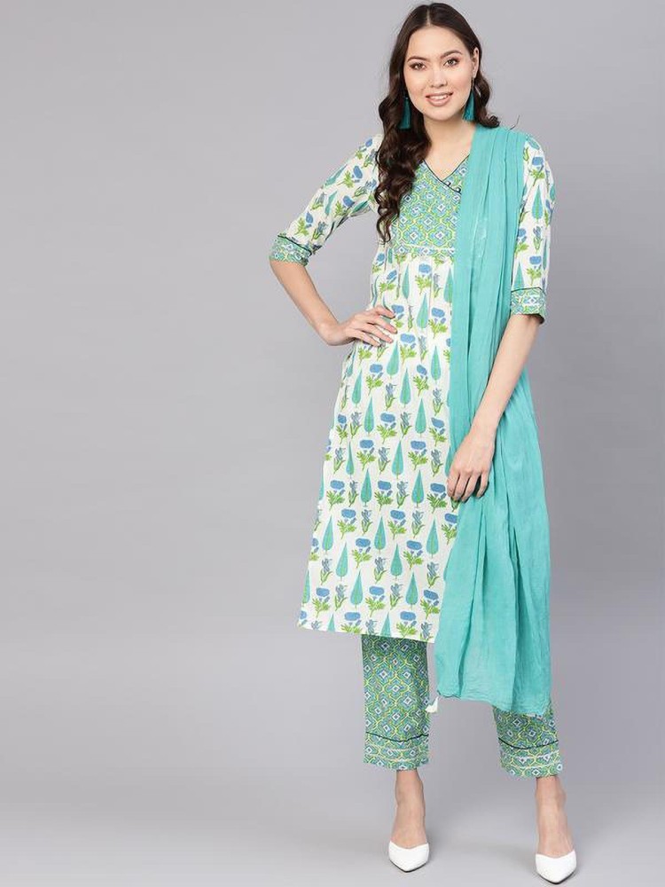 Ajrakh Printed Cotton Kurti With Straight Pant And DupattaISKWSU2607N   Ishaanya Fashion