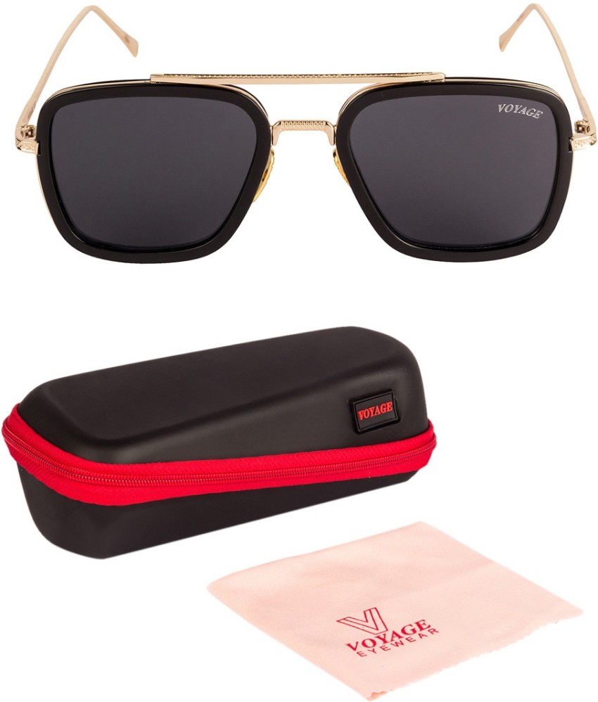 Voyage UV Protected Black Square Unisex Sunglasses