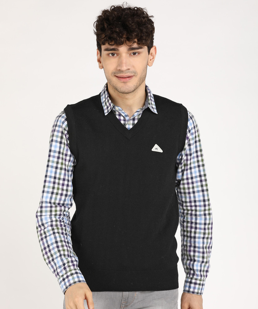 V Neck Formal Men Black Sweater 