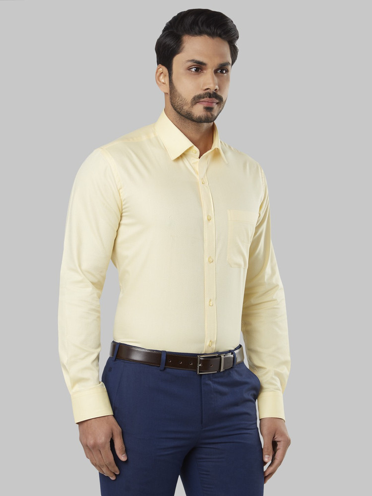 Raymond Men Solid Formal Yellow Shirt 