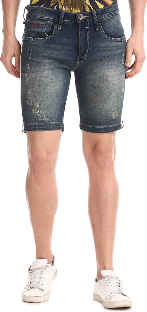 ED HARDY Solid Men Blue Denim Shorts 