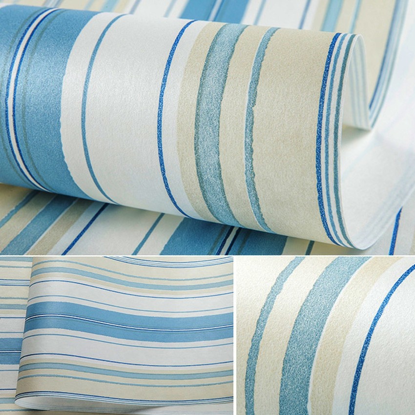 White And Blue Vertical Striped Wallpaper Design Ideas
