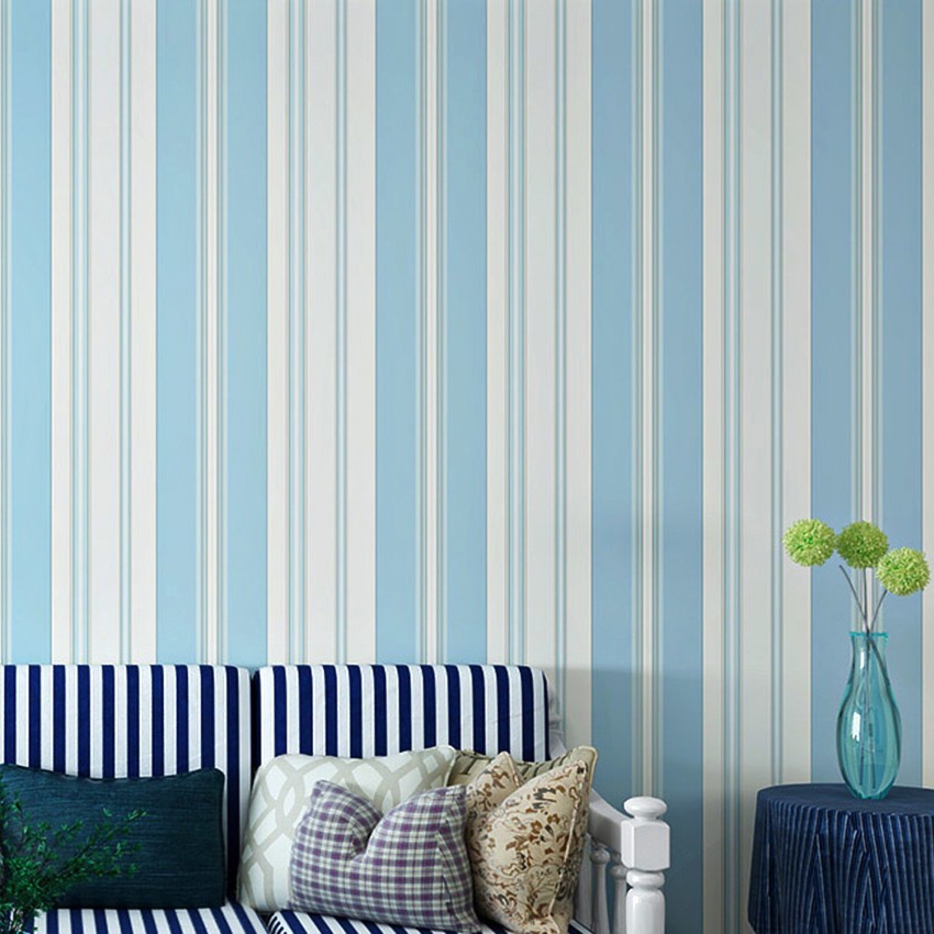 White And Blue Vertical Striped Wallpaper Design Ideas