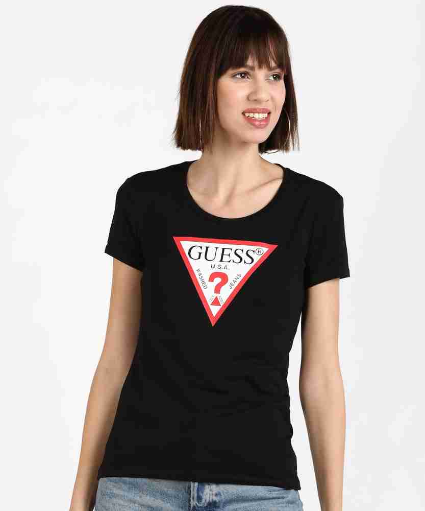 GUESS Printed Women Round Neck Black T-Shirt - Buy Printed Women Round Neck Black T-Shirt Online at Prices in India Flipkart.com
