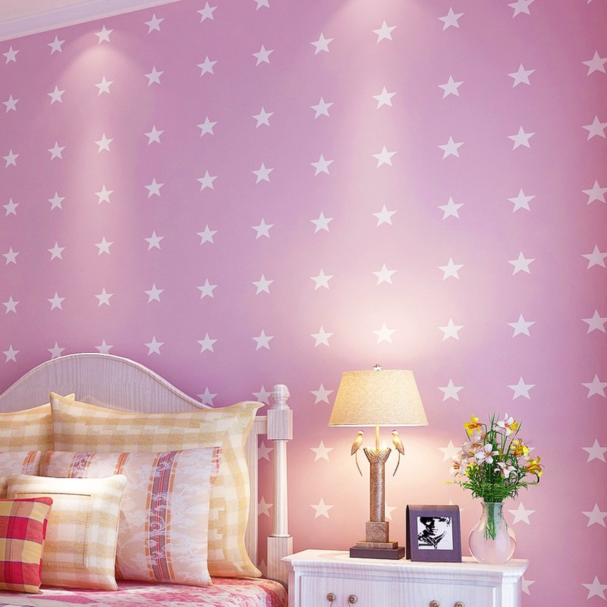 Pink Stars Bedroom Wallpaper  TenStickers