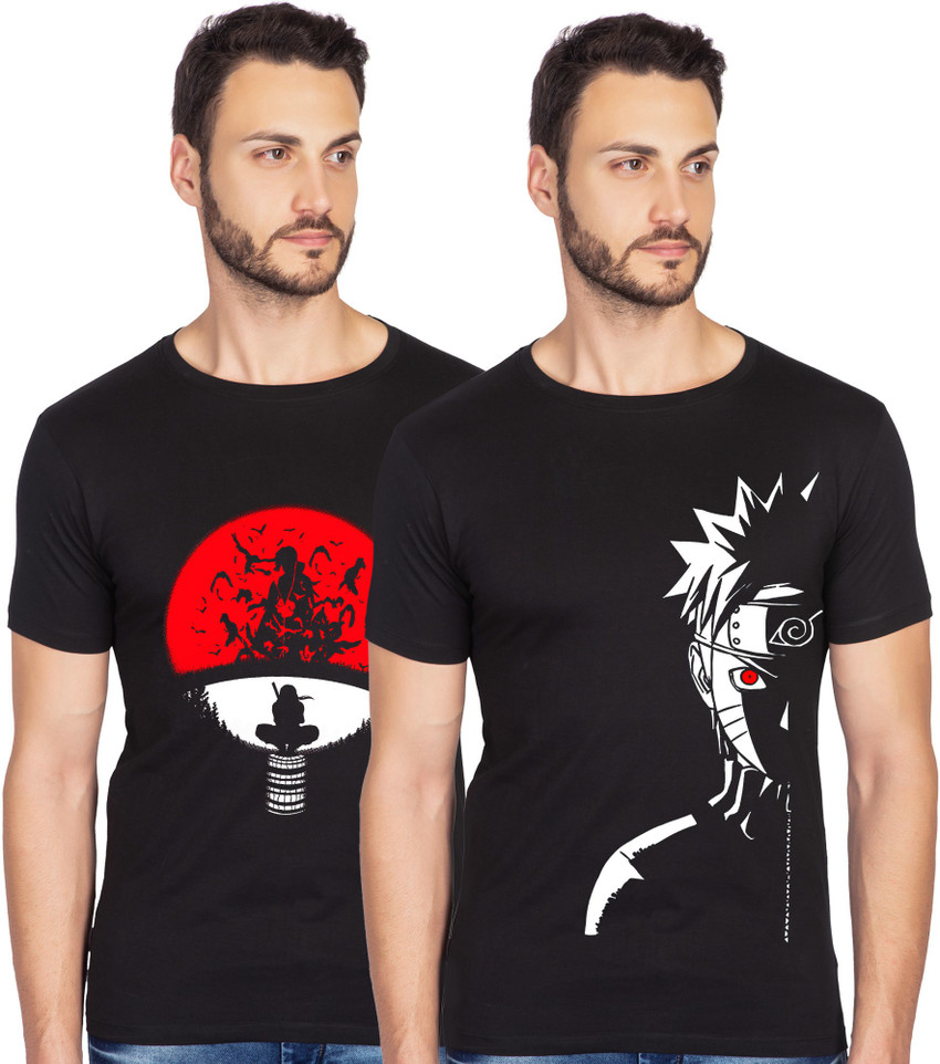 Stylish Men Black Naruto Anime Printed T-Shirt