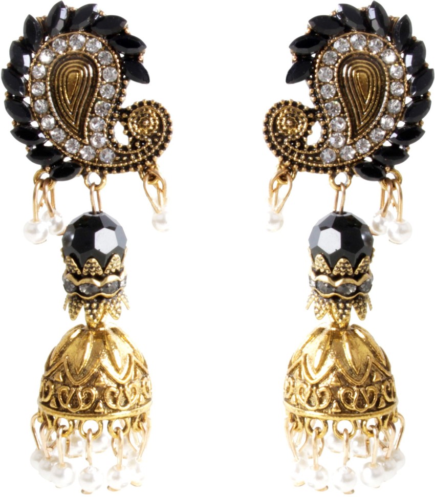 Flipkartcom  Buy Aamdani Ethnic Gold Plated Black Meenakari Flower Design  Pearl Jhumka Earrings Metal Jhumki Earring Online at Best Prices in India
