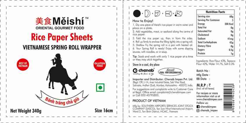 Meishi Vietnamese Gluten Free Spring Rice Paper Roll 340g