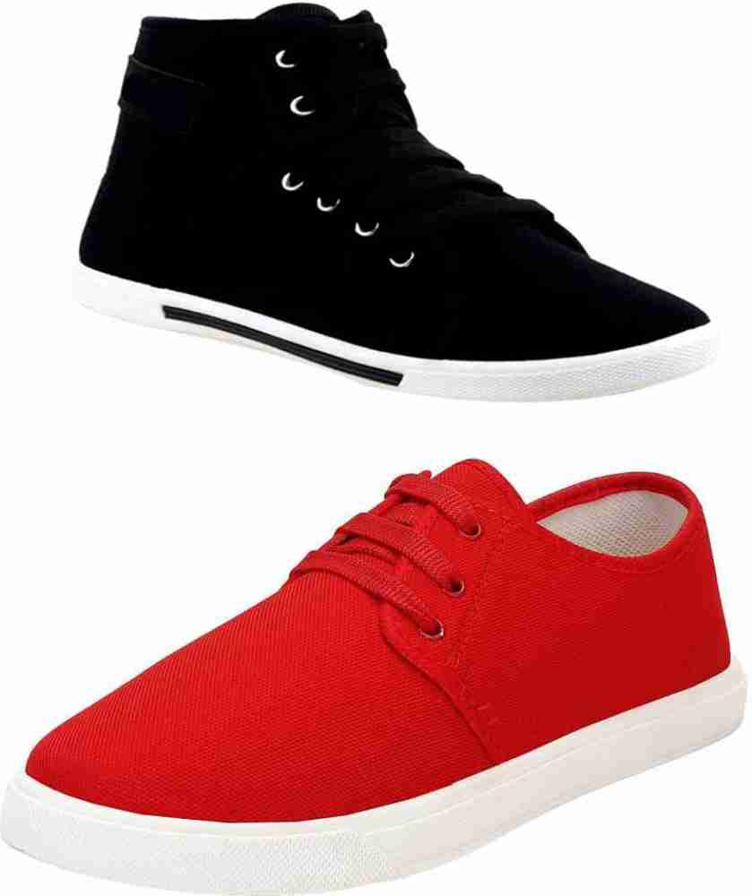 Tryviz Tryviz Comfortable Combo Red Canvas and Black Boxer Shoes ...