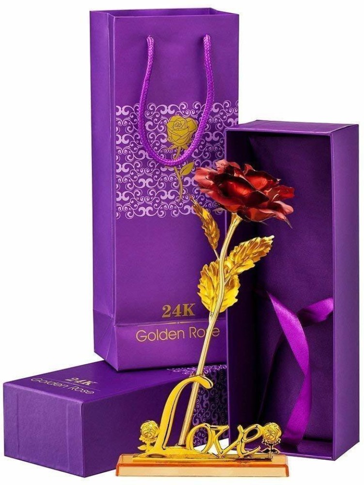 Red Rose Flower with Love Stand and Gift Box and Beautiful Carry Bag