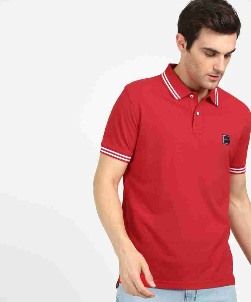 TOMMY HILFIGER Solid Men Polo Neck T-Shirt - TOMMY HILFIGER Solid Men Polo Neck Red T-Shirt Online at Best Prices in India | Flipkart.com
