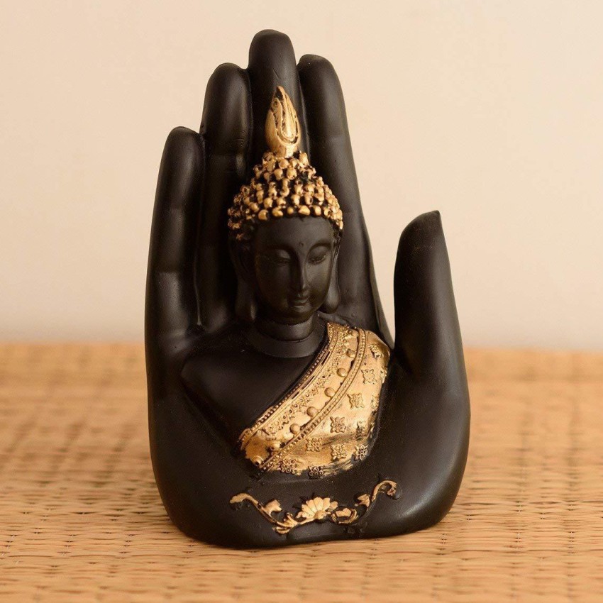 shoppyana Black and Golden Handcrafted Palm Buddha, Hand Buddha