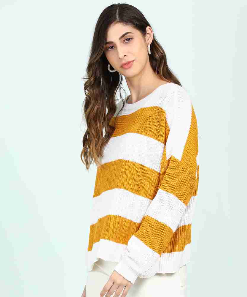 yellow sweater with white stripes