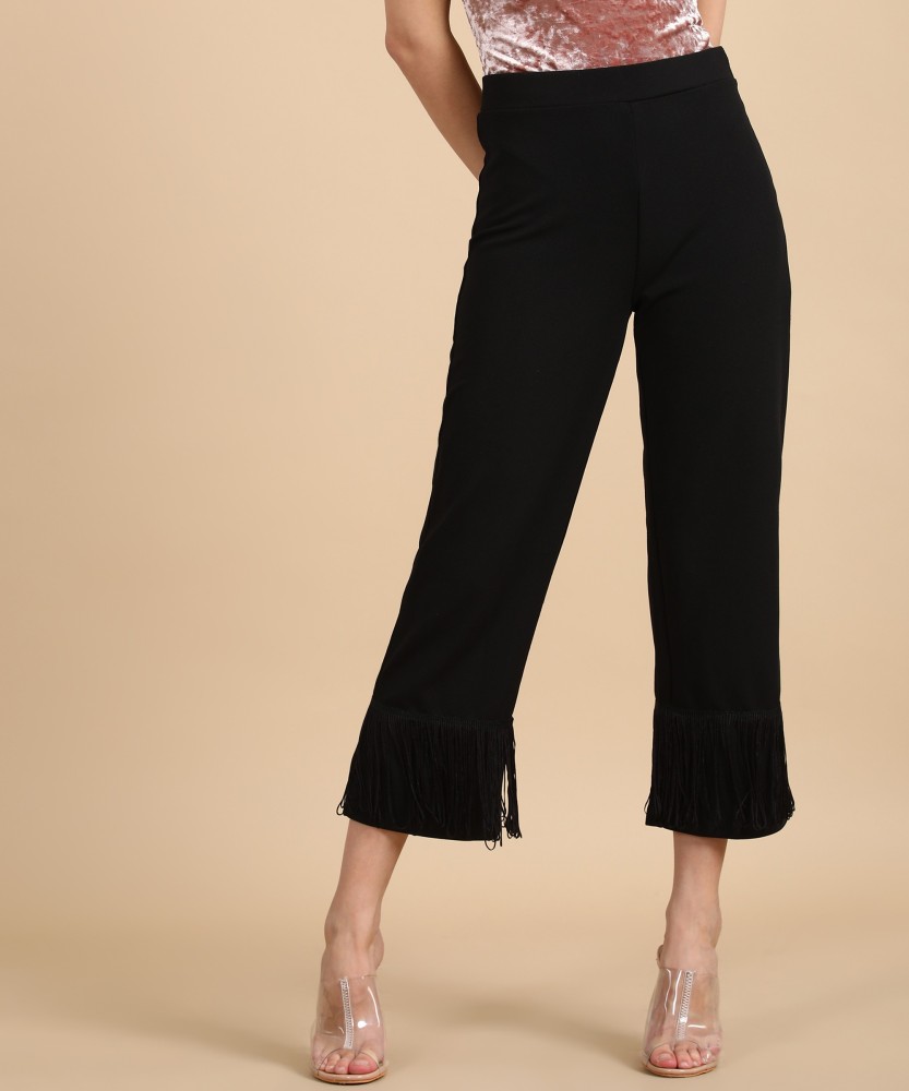 Buy Women Black Solid Regular Trousers online  Looksgudin