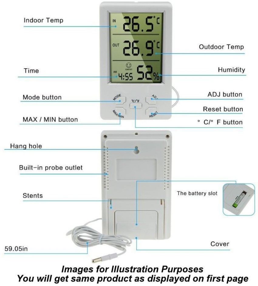 Indoor/Outdoor Thermometer Hygrometer LCD Digital Display Household  Temperature and Humidity Meter with 1.5m External