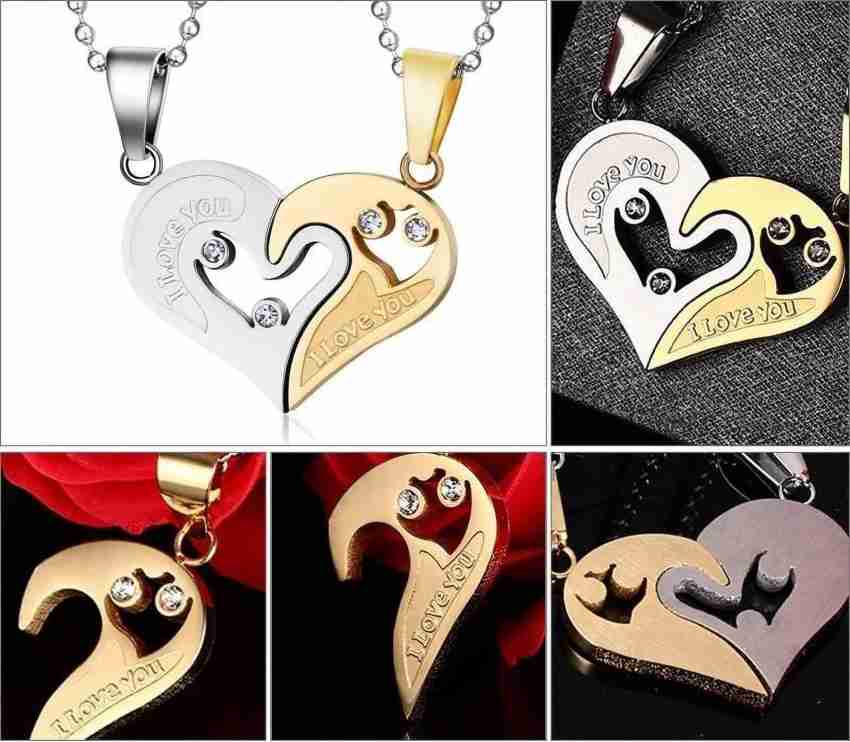 vien Silver and Gold Plated Heart Key Steel Pendant Necklace for Unisex  Love Couple Silver, Gold-plated Stainless Steel Locket Set Price in India -  Buy vien Silver and Gold Plated Heart Key Steel Pendant Necklace for Unisex  Love Couple Silver, Gold