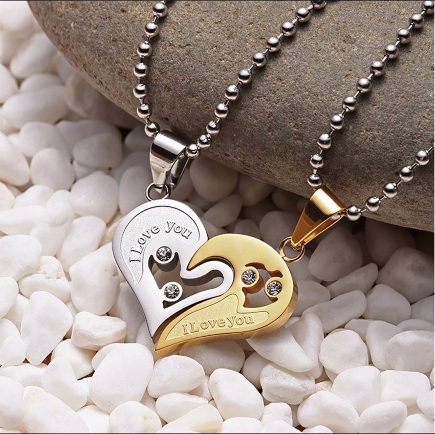 vien Silver and Gold Plated Heart Key Steel Pendant Necklace for Unisex  Love Couple Silver, Gold-plated Stainless Steel Locket Set Price in India -  Buy vien Silver and Gold Plated Heart Key Steel Pendant Necklace for Unisex  Love Couple Silver, Gold