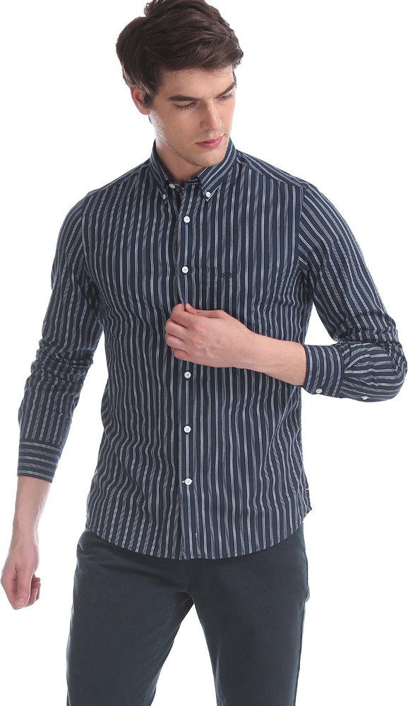 ARROW Men Striped Casual Blue Shirt 