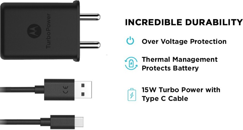 Motorola 15 W Qualcomm  3 A Mobile Qualcomm  TurboPower Wall Charger  with USB-C Data Cable Charger 15 W 3 A Charger with Detachable Cable -  Motorola : 