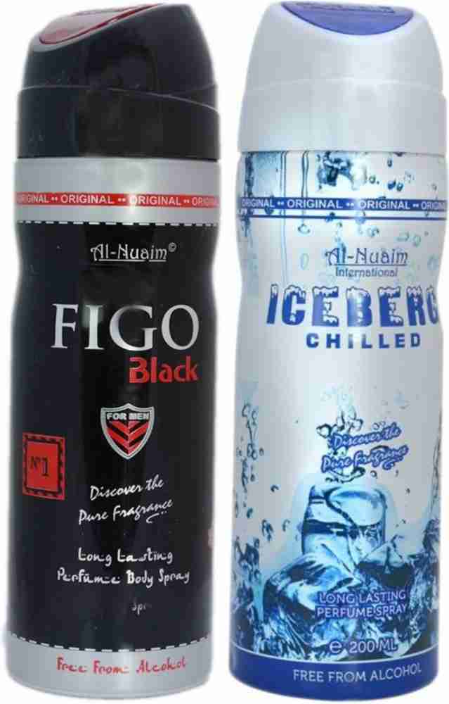 Al Nuaim Figo Black & Ice Berge No Alcohol Deo Deodorant Spray - For Men -  Price in India, Buy Al Nuaim Figo Black & Ice Berge No Alcohol Deo  Deodorant Spray -