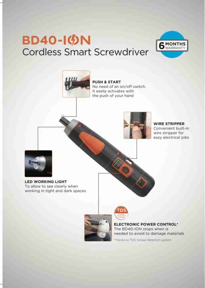 Buy Black+Decker Push & Go 4V Cordless Screwdriver with 27 Accessories,  BD40K27-B1 Online At Price ₹2599