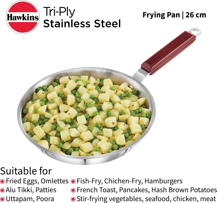 Hawkins Tri-Ply Stainless Steel Induction Compatible Deep Kadhai (Deep-Fry Pan) with Glass Lid, Capacity 4 Litre, Diameter 28 cm