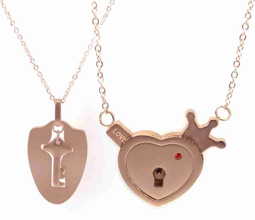 Love Heart Lock Key Couple Pendant Necklac