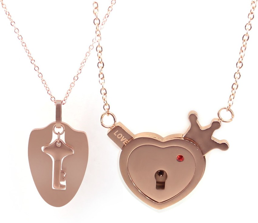 Gold Lock & Key Couples Necklace Set, Lock and Key Friendship Necklace  Pendants & Lockets