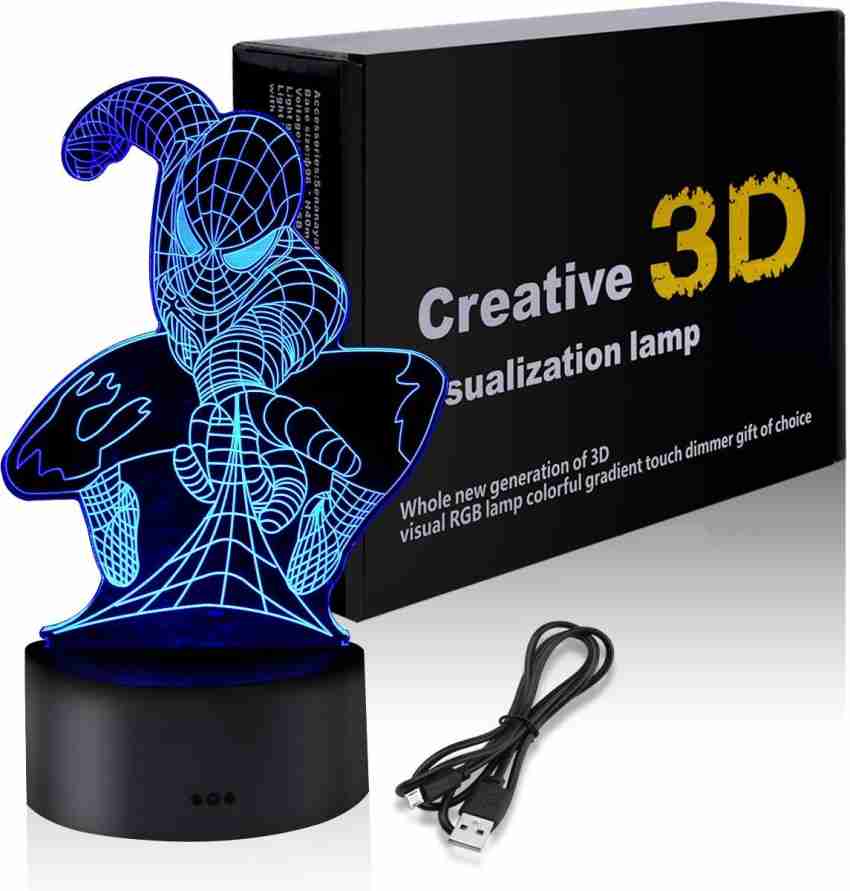 Royalkart Marvel 3D Illusion Bedside Lamp, Cool Spider Man LED Night Light,  Novelty Superhero Bedroom Decor Sleeping Light, USB Touch Senor  Multicolored Desk Lamp, Creative Children Table Lamp Birthday Gift Night  Lamp