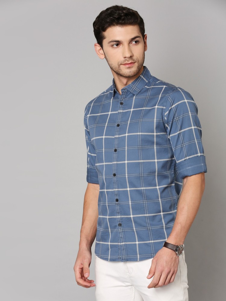 Dennis Lingo Men Checkered Casual Blue Shirt - Buy Dennis Lingo