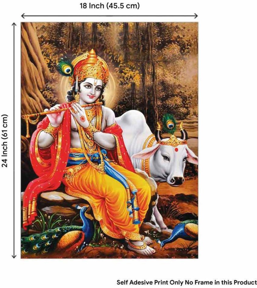 Art Amori Lord Krishna with cow and peacock Sparkle Coated Self ...
