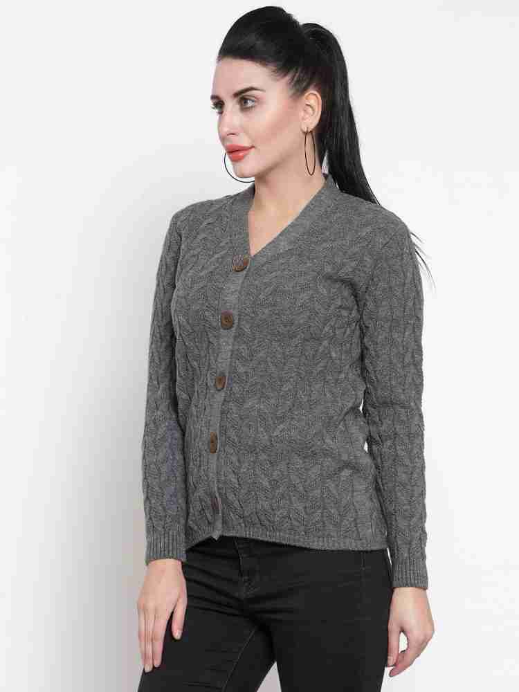 Kalt Women Full Sleeves Cable Button Acrylic Sweater