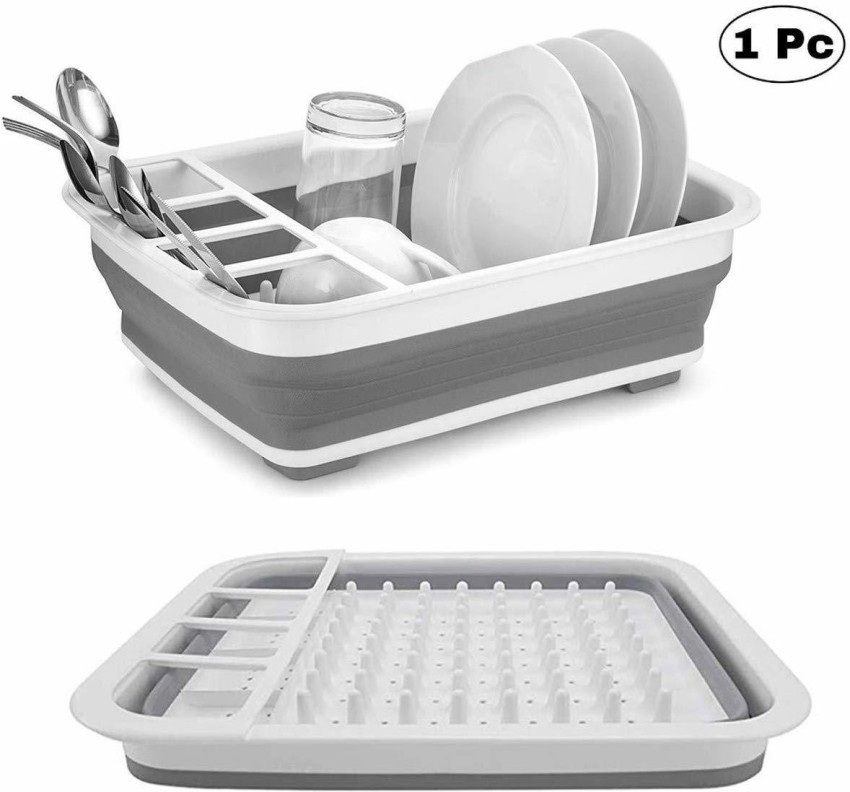 1pc 2-Tier Dish Rack with Drainboard - Black Dish Drying Rack with Utensil  and Cup Holders - Kitchen Drying Rack for Dishes, Knives, Spoons, and Forks