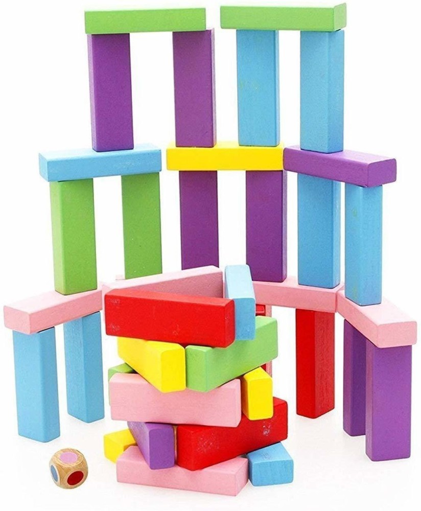 Multicolor Wooden Building Block Dominoes, Party Game, Tumbling Tower Game  (54 Pieces)