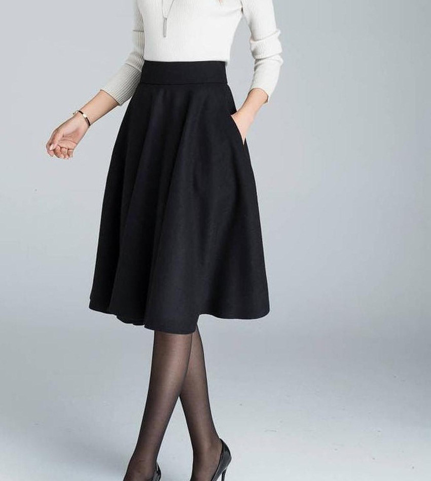 pleated black skirt knee length