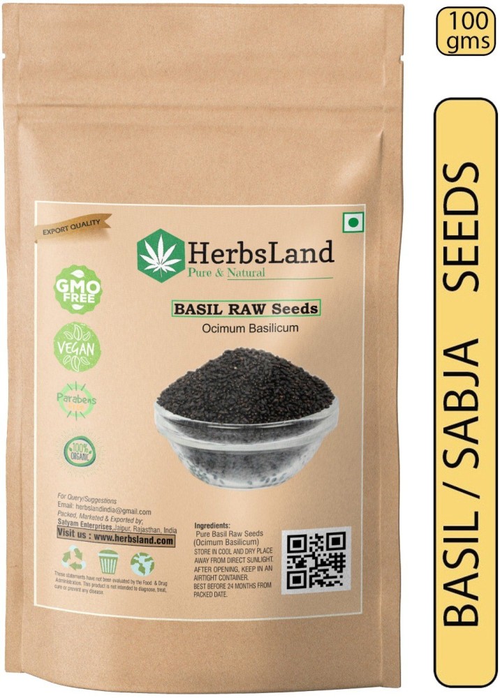 HerbsLand Basil Seeds Tukmariya Sabja Bapji Seed for Protein Iron Folic acid and Dietary Fibre Calcium Anti Oxidents for Weight Loss seed