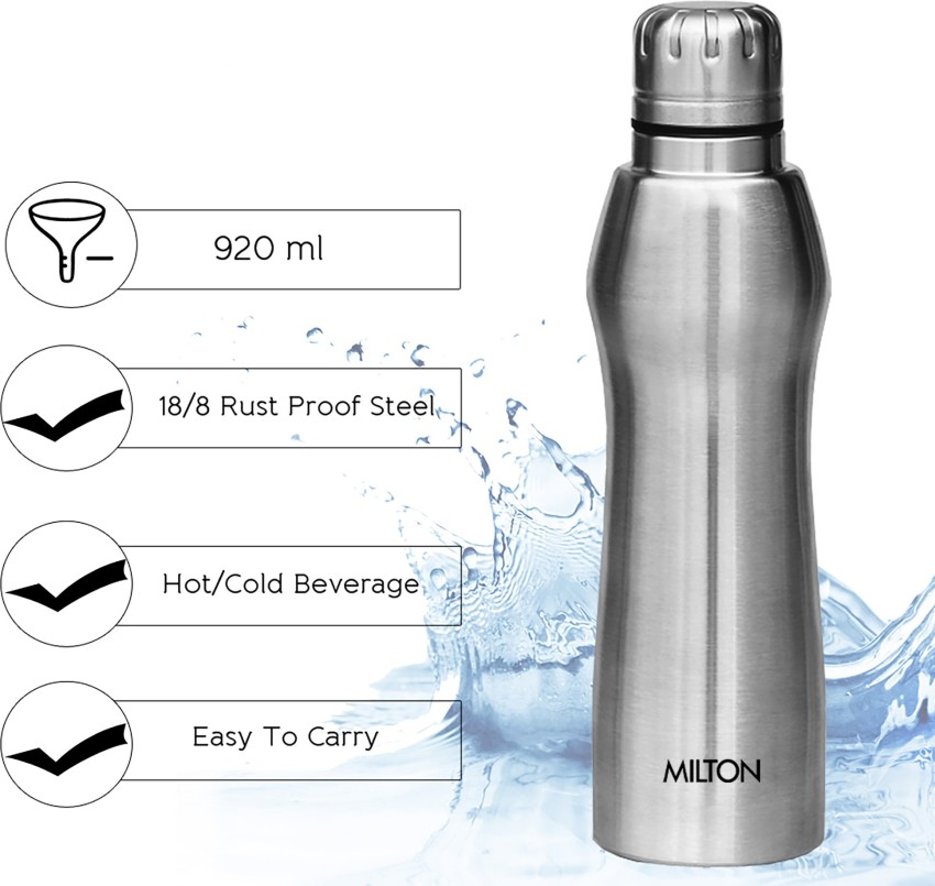 Milton Elate 1000 Stainless Steel Water Bottle, 880 ml, Silver | Leak Proof  | Office Bottle | Gym Bottle | Home | Kitchen | Hiking | Treking Bottle 