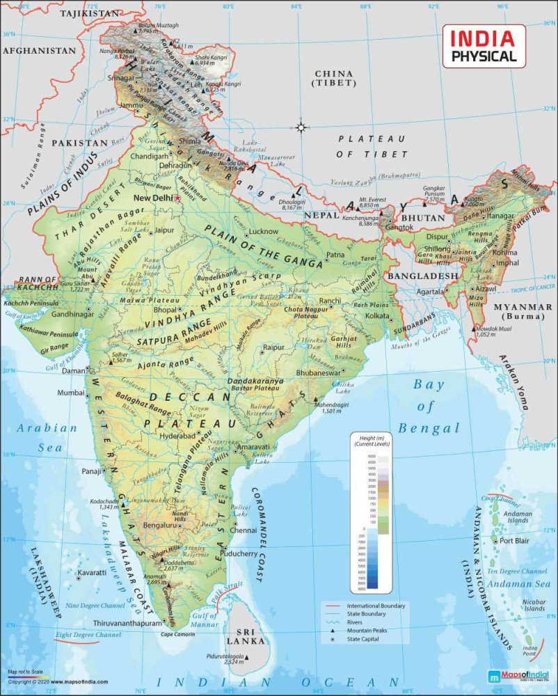 India Physical Map Fine Art Print - Maps posters in India - Buy ...