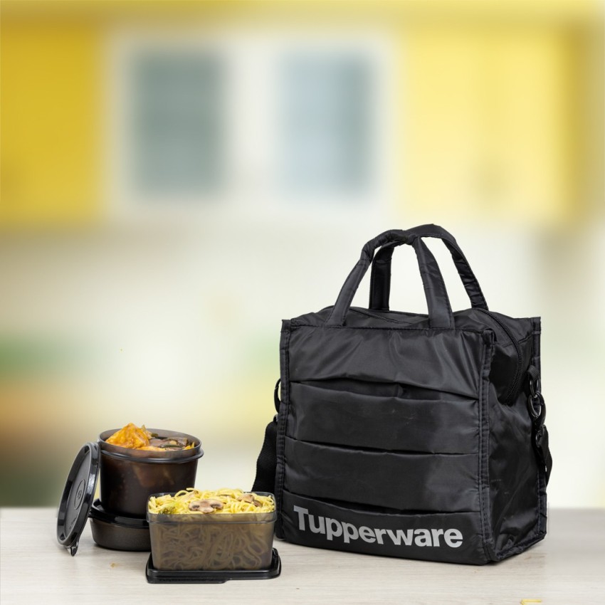 TUPPERWARE Polypropylene Ubercool Lunch Set, Black 3  Containers Lunch Box 