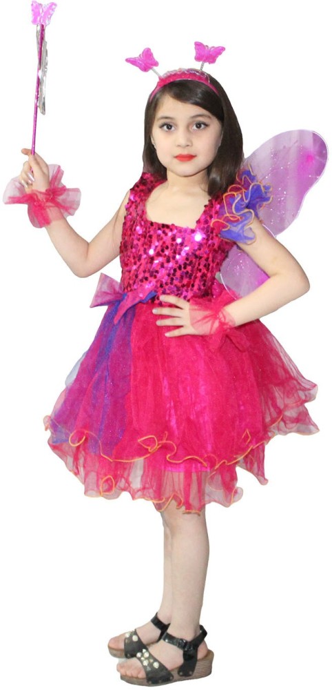 Frock Dress for Girls, Pari Frock for Girls Fancy Dresses Fairytales  Costume Dress and Butterfly Wings Fairy Princess Dress (Pink)