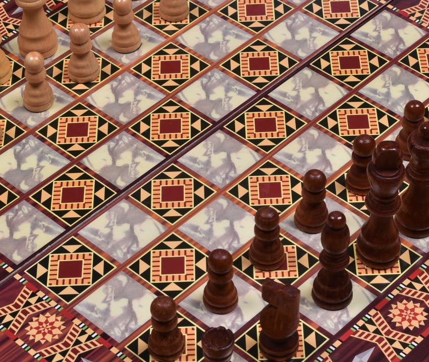 Red and Black Lacquered Chess and Backgammon Set